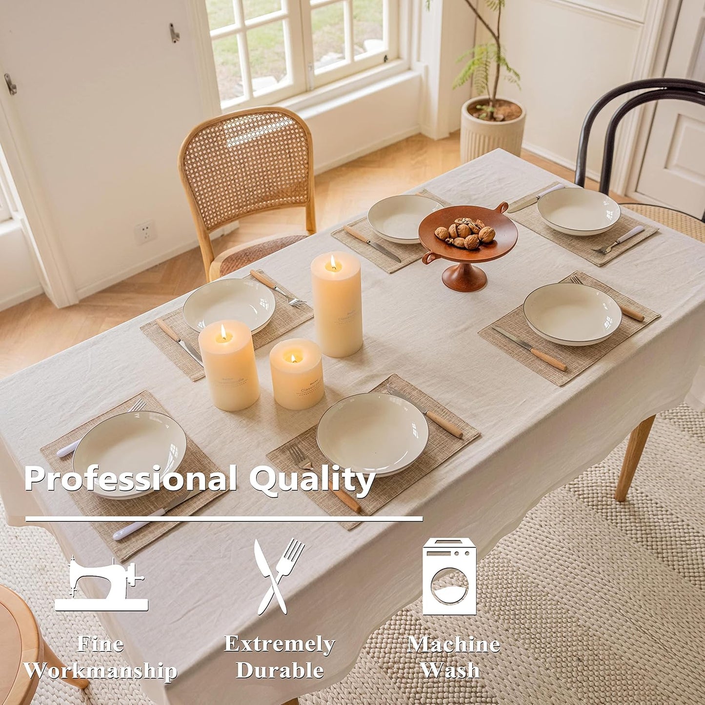 Home Brilliant Linen Place Mats Set of 4 Heat Resistant Dining Table Place Mats Cloth Placemats Kitchen Table Mats Placemat, Burlap