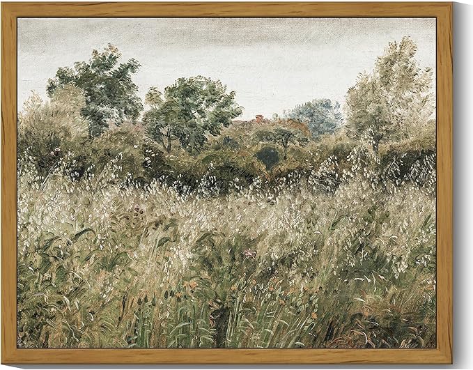 SHENIFY Vintage Landscape Framed Wall Art Meadow Scenery Farmhouse Decor Retro Painting for Living Room Bedroom Ready to Hang Wall Artwork - 8x10in Natural Framed
