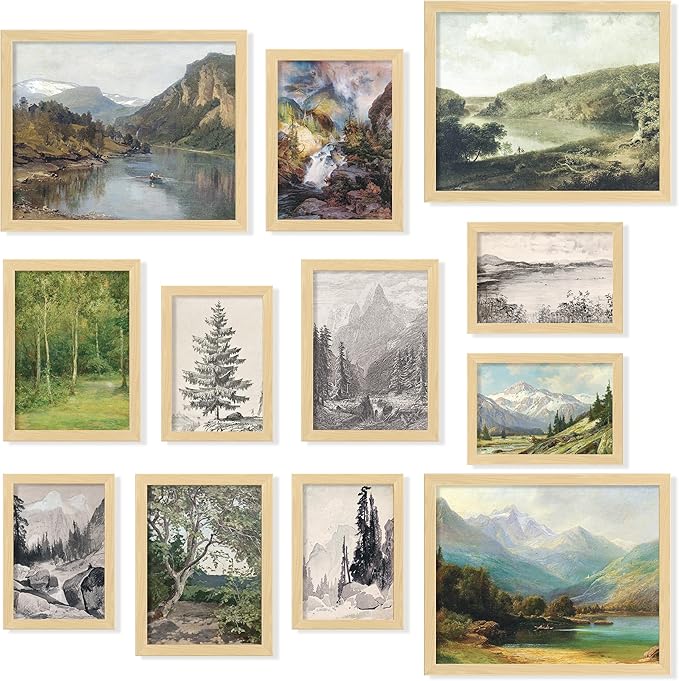 97 Decor Vintage Wall Decor - Rustic Wall Art, Rustic Gallery Wall Print, Vintage Art Prints, French Country Nature Landscape Painting, Moody Vintage Poster Picture for Bedroom (UNFRAMED)