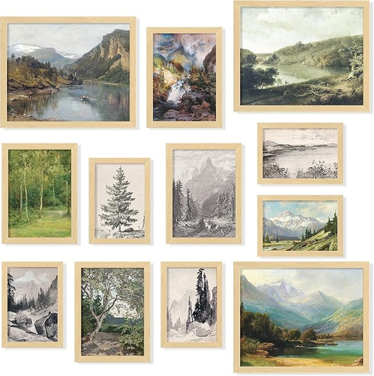 97 Decor Vintage Wall Decor - Rustic Wall Art, Rustic Gallery Wall Print, Vintage Art Prints, French Country Nature Landscape Painting, Moody Vintage Poster Picture for Bedroom (UNFRAMED)