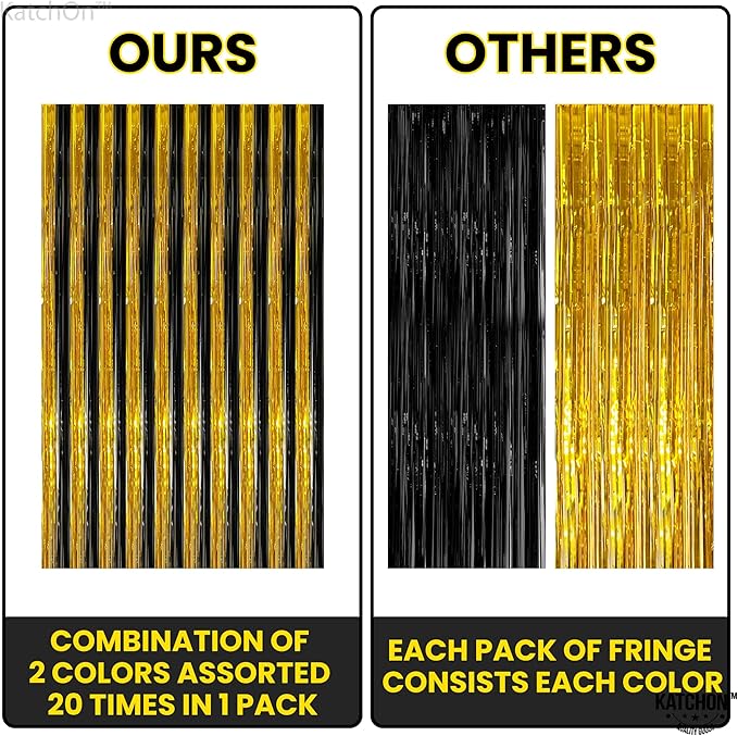 KatchOn, XtraLarge Black and Gold Streamers - 3.2x8 Feet, Pack of 2 | Fringe Curtain for Graduation Decorations 2026, Birthday, Anniversary | Black and Gold Graduation Party Decorations 2026
