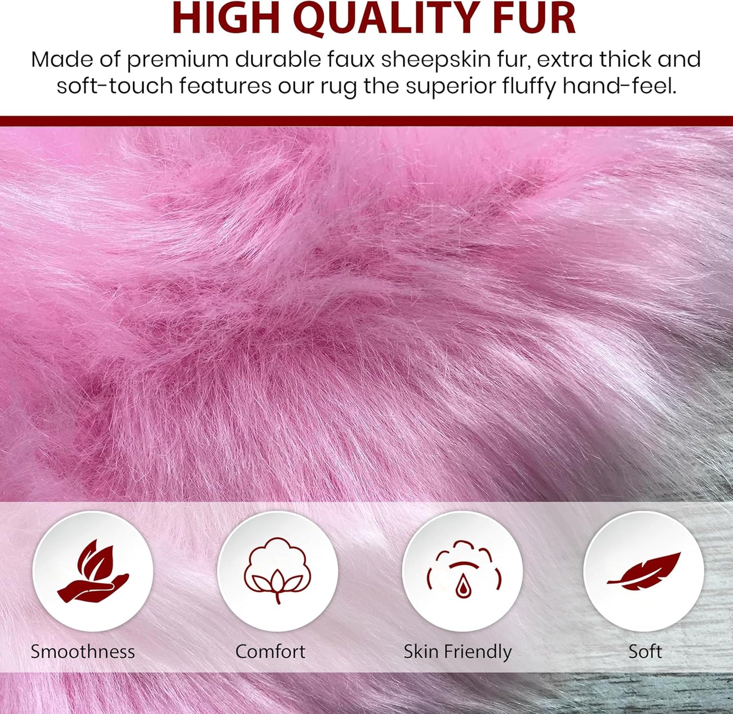 LAMBZY Faux Sheepskin Super Soft Hypoallergenic Free Shape Silky Shag Rug, Luxury Shaggy Plush Carpet for Bedrooms Living Kids Room Sofa Rugs (Pink, Single and a Half 2'x4')