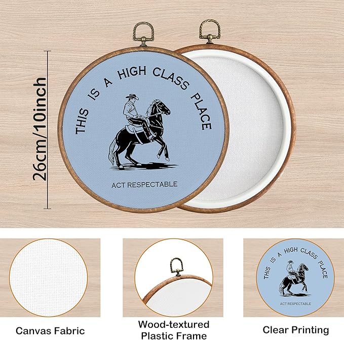 KSDUT Western Cowboy Sky Blue Wall Art Decor - Preppy Trendy Southwestern Wall Art Canvas Frame Hanging Prints, Foyer Entryway Modern Round Wall Decor for Home Dorm Decorations 10"x10"