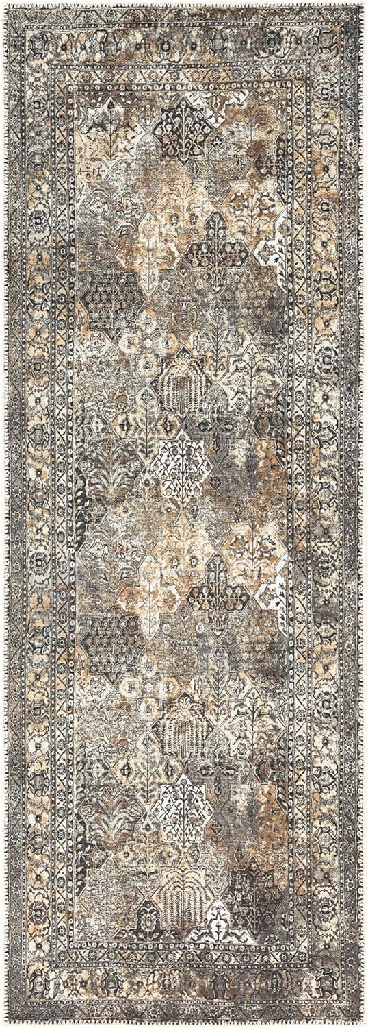 Keen Home Design 2x10 Rug - Machine Washable Runner Rug with Non-Slip Backing, Ideal for Hallway, Entryway, Kitchen, Laundry Room - Vintage, Easy Clean, Durable, Low Pile - (2'6" x 10')