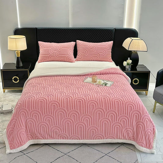 UKELER Sherpa Bed Blanket 80 × 90 inch, Ultra Soft Queen Size Throw Blanket for All Season, Cozy Plush Arch Fleece Blankets for Bedroom Living Room Dorm Hostel Sofa Camping, Pink