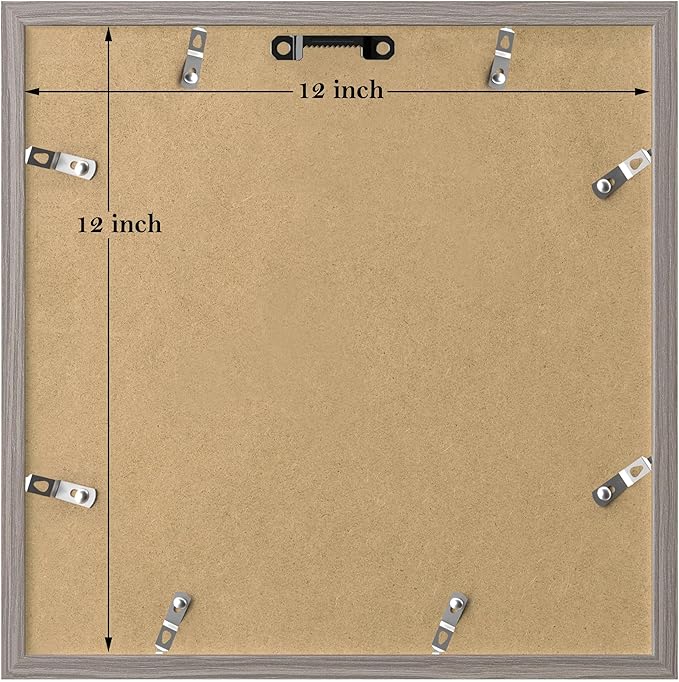 eletecpro 12x12 Picture Frames Set of 9 with Mat for 8x8 Photos or without Mat for 12x12, Square Gallery Wall Decor Collage for Picture Display, Washing Grey Frame Set for Wall Hanging