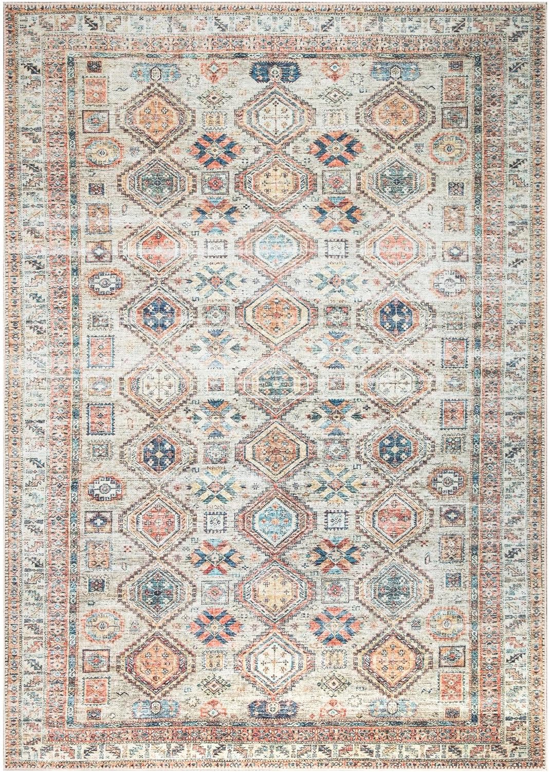 Keen Home Design 6x9 Rug - Machine Washable Area Rug with Non-Slip Backing, Ideal for Living Room, Dining Room, Bedroom - Vintage, Easy Clean, Durable, Low Pile Rug - (6' x 9')