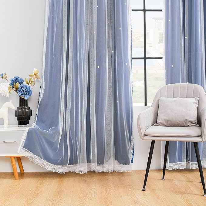 XiDi Blackout Curtains for Bedroom & Living Room, Double Layer, Unicorn Pattern, 63x52 in, 2 Panels