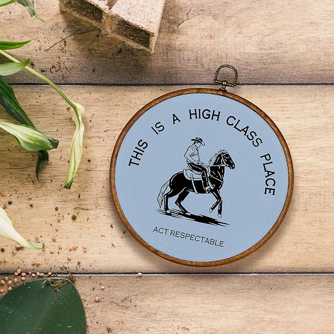 KSDUT Western Cowboy Sky Blue Wall Art Decor - Preppy Trendy Southwestern Wall Art Canvas Frame Hanging Prints, Foyer Entryway Modern Round Wall Decor for Home Dorm Decorations 10"x10"