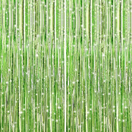 2Pack Light Green Foil Curtain Backdrop Green Metallic Tinsel Foil Fringe Curtains Photo Booth Props for Birthday Wedding Engagement Baby Shower Bachelorette Xmas Holiday Celebration Party Decors