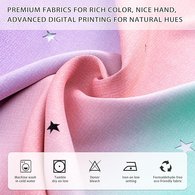 XiDi Curtains for Nursery Girls Bedroom Decor 84 Inches Long, Full Blackout for Kids Princess Room, Colorful Rainbow Design, Unicorn Wall Decor Ombre Curtains, Pink/Purple/Green, W34 X L84 2 Panels