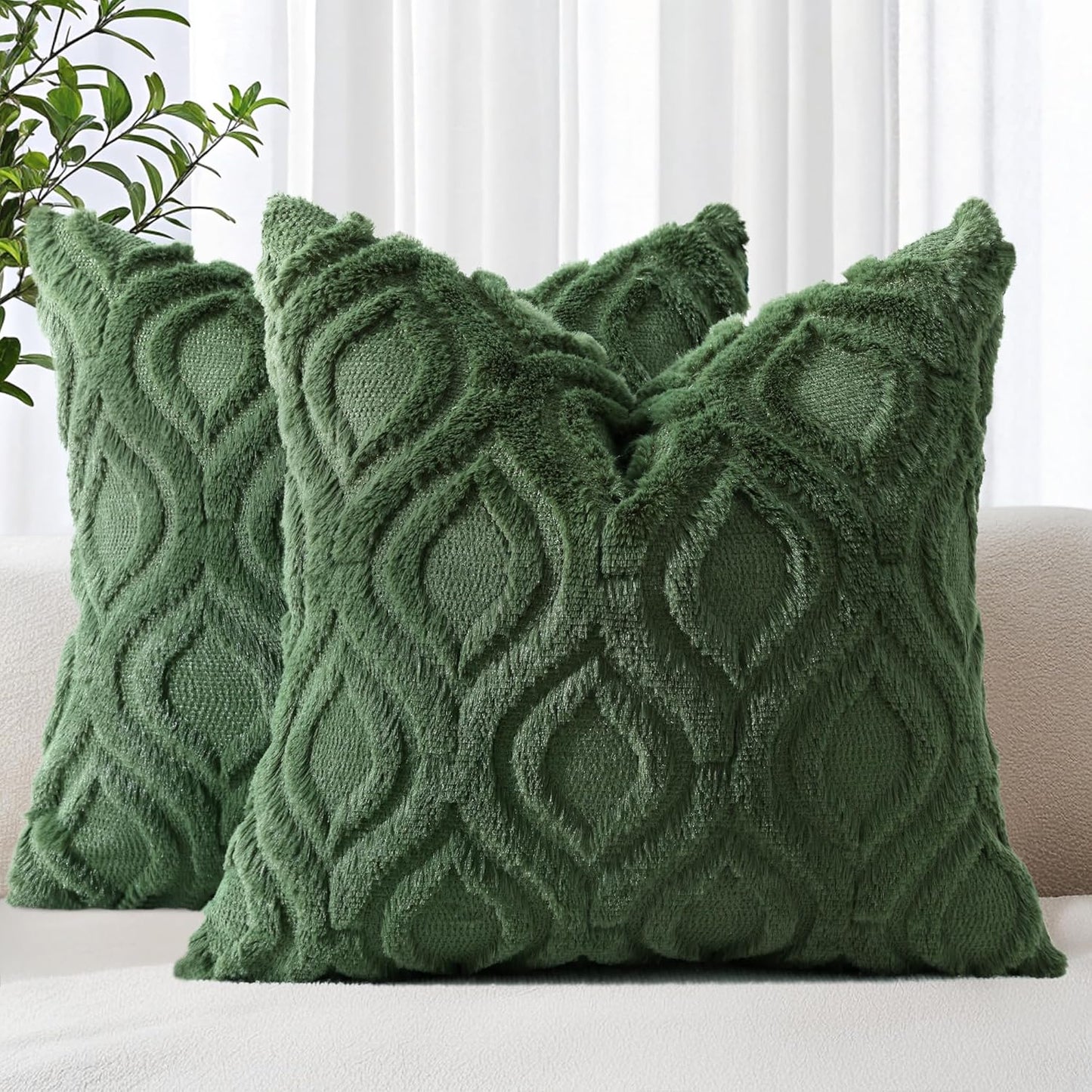 decorUhome Throw Pillow Covers 20x20 Inch Set of 2, Soft Plush Decorative Faux Fur Forest Elf Solid Couch Pillow Covers, Accent Farmhouse Neutral Square Euro Pillow Cases for Sofa Bed Living Room