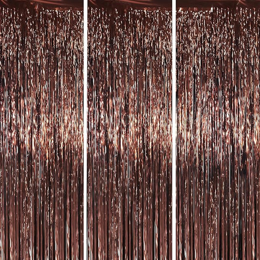 3.3 x 6.6 ft Foil Fringe Backdrop Curtains, Tinsel Streamers Party Decorations, Fringe Backdrop for Birthday, Baby Shower, Gender Reveal, Graduation (3, Brown)