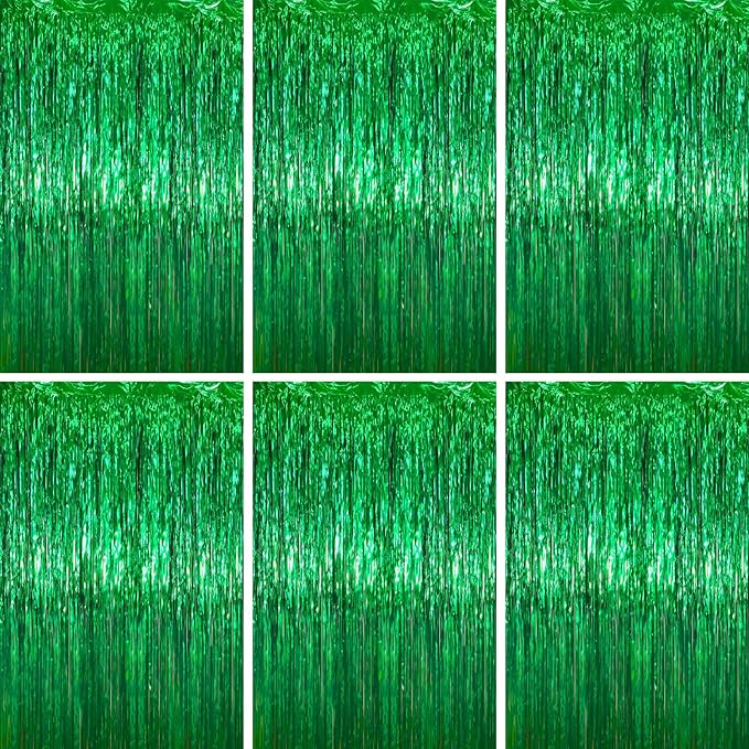 3.3 x 6.6 ft Foil Fringe Backdrop Curtains, Tinsel Streamers Party Decorations, Fringe Backdrop for Birthday, Baby Shower, Gender Reveal, Graduation (6, Green)