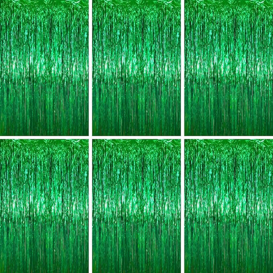 3.3 x 6.6 ft Foil Fringe Backdrop Curtains, Tinsel Streamers Party Decorations, Fringe Backdrop for Birthday, Baby Shower, Gender Reveal, Graduation (6, Green)