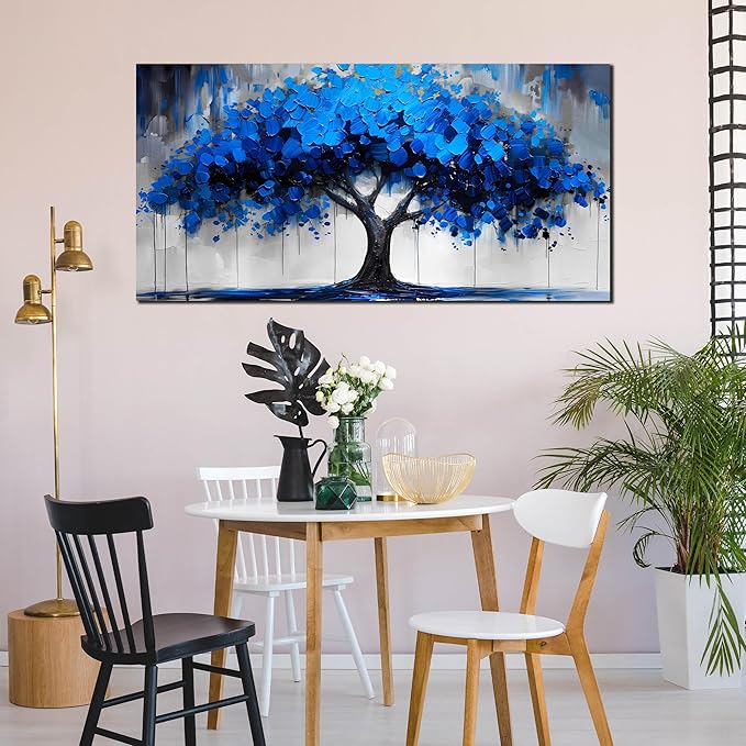 Blue Wall Art Large Tree of Life Wall Art for Living Room Bedroom Office Bathroom Modern Framed Canvas Prints Blue and Grey Picture Size 30x60