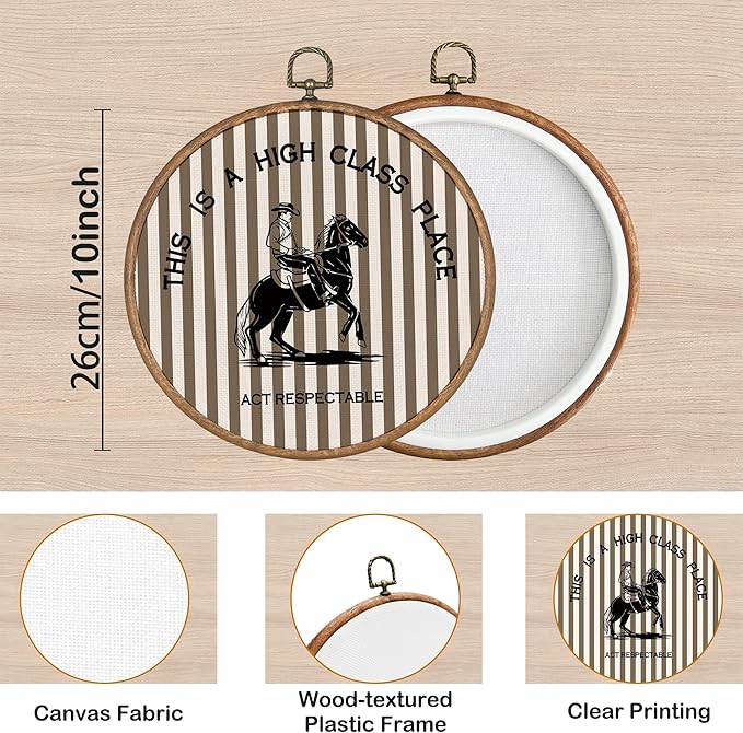 KSDUT Western Cowboy Wall Art Decor - Brown Stripe Preppy Trendy Southwestern Wall Art Canvas Frame Hanging Prints, Foyer Entryway Modern Round Wall Decor for Home Dorm Decorations 10"x10"