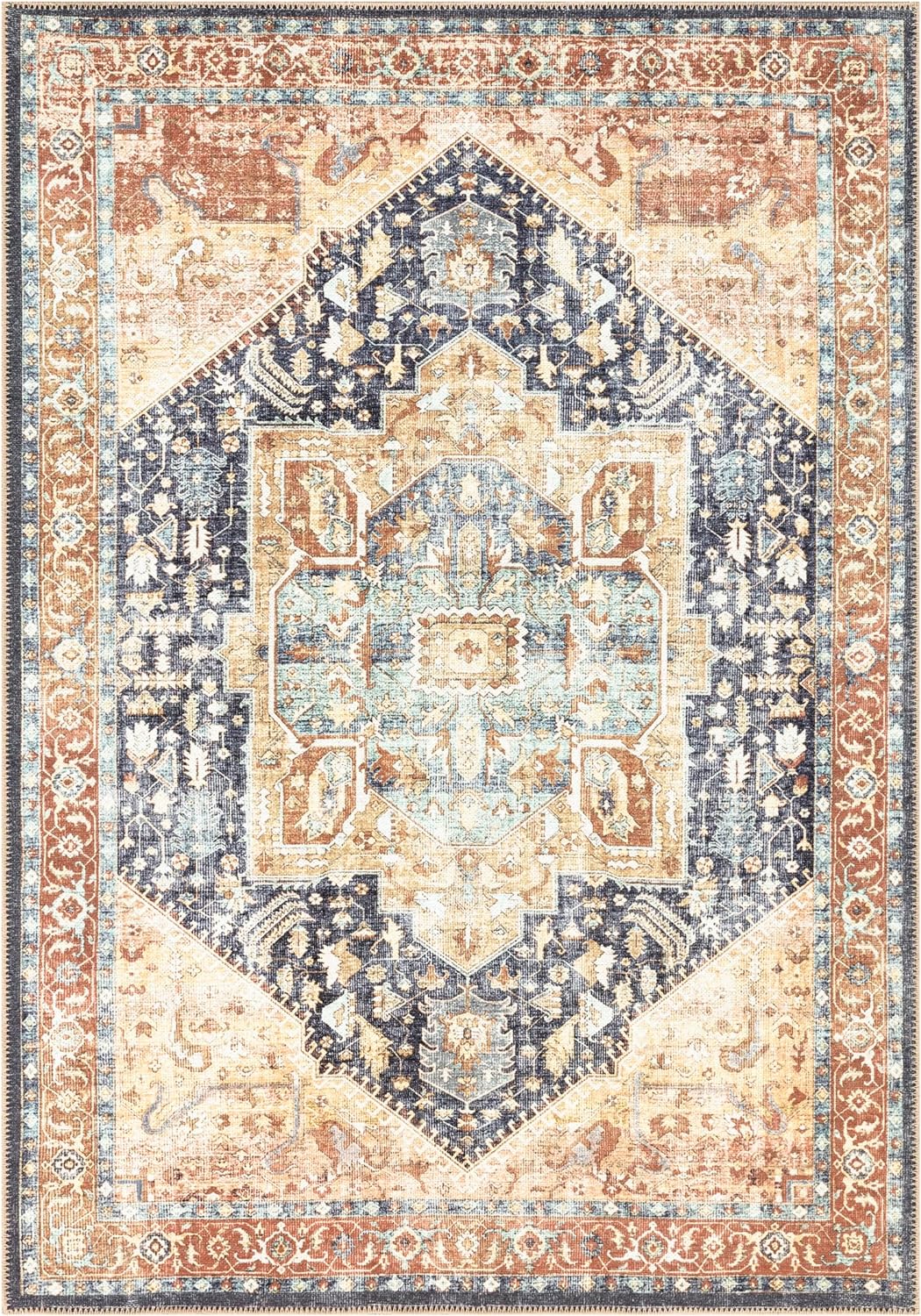 Keen Home Design 5x7 Rug - Machine Washable Area Rug with Non-Slip Backing, Ideal for Living Room, Dining Room, Bedroom - Vintage, Easy Clean, Durable, Low Pile Rug - (5' x 7')