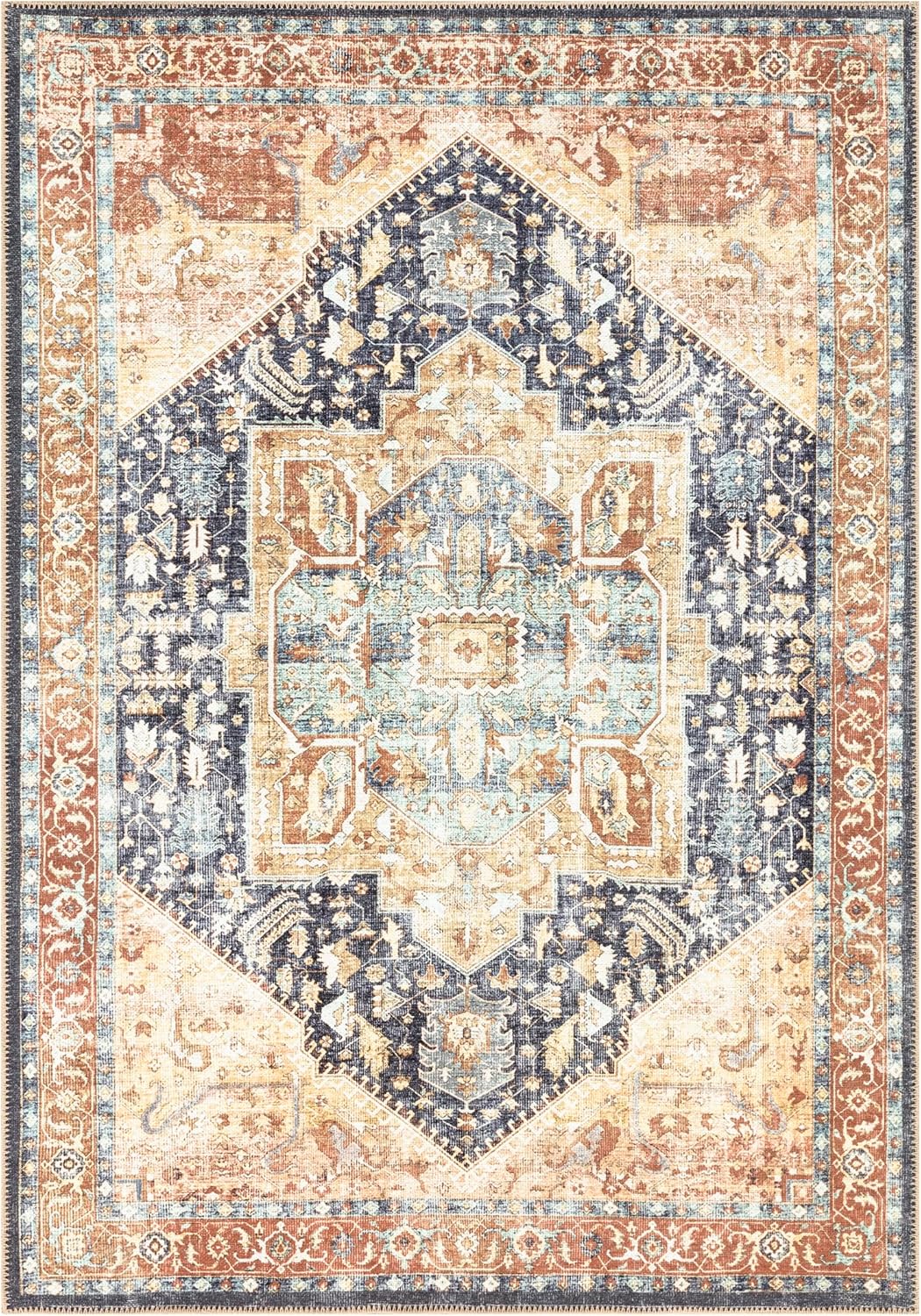 Keen Home Design 9x12 Rug - Machine Washable Area Rug with Non-Slip Backing, Ideal for Living Room, Dining Room, Bedroom - Vintage, Easy Clean, Durable, Low Pile Rug - (9' x 12')