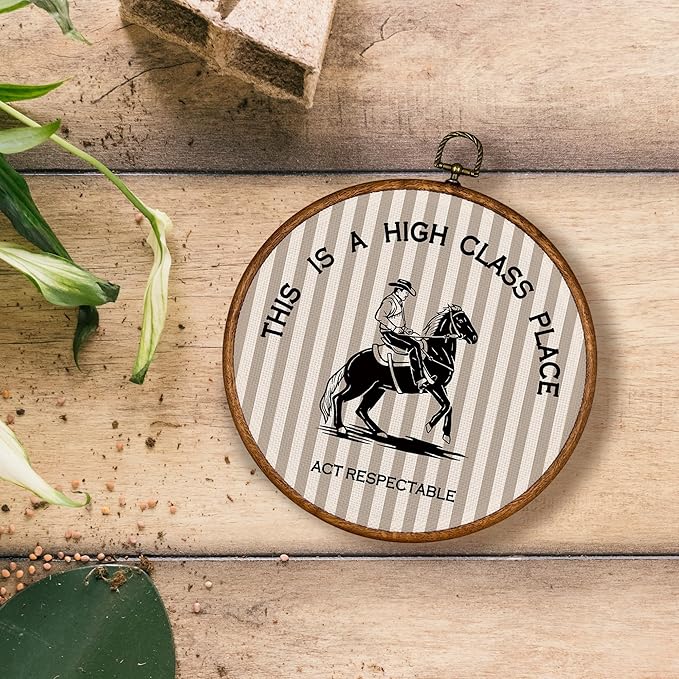 KSDUT Western Cowboy Wall Art Decor - Beige Stripe Preppy Trendy Southwestern Wall Art Canvas Frame Hanging Prints, Foyer Entryway Modern Round Wall Decor for Home Dorm Decorations 10"x10"