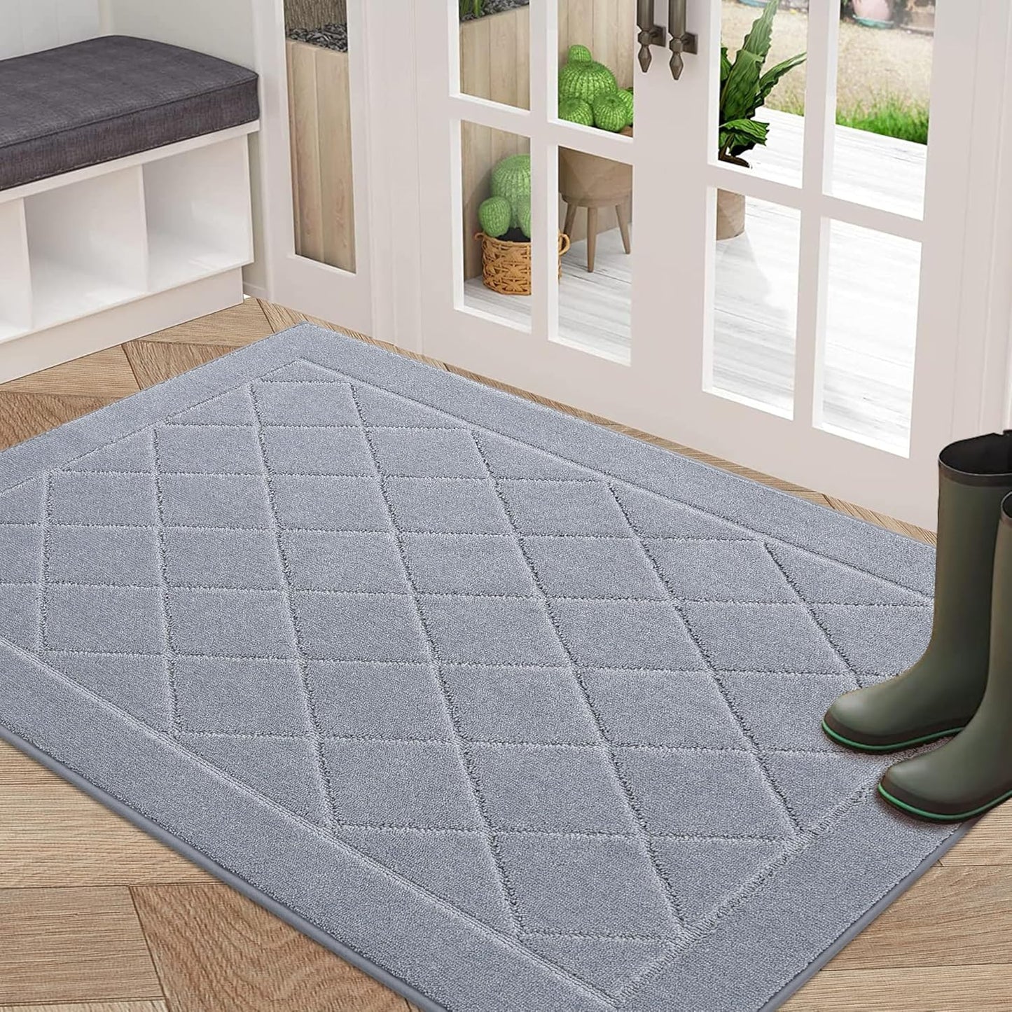 BEQHAUSE Dirt Trapper Door Mat 32" x 48", Doormat Non-Slip Entryway Rugs Washable, Dog Door Mat Stain Resistant and Absorbent Welcome Floor Mat for Front Back Door, Muddy Wet Shoes & Paws, Grey