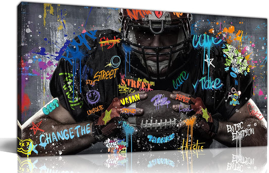 JKWALL77 American Football Canvas Wall-Art for Bedroom - Room Decor for Teen Boys - Graffiti Wall Art Ready to Hang Size 40" x 20"