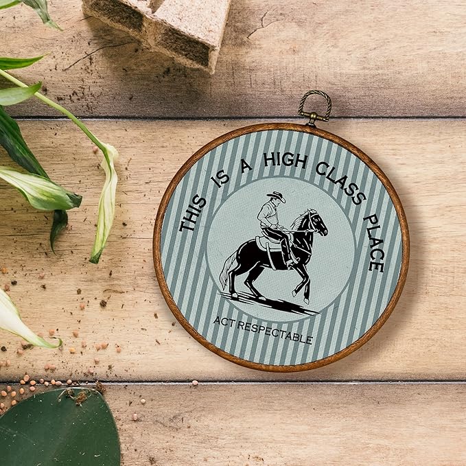 KSDUT Western Cowboy Wall Art Decor - Lake Blue Preppy Trendy Southwestern Wall Art Canvas Frame Hanging Prints, Foyer Entryway Modern Round Wall Decor for Home Dorm Decorations 10"x10"
