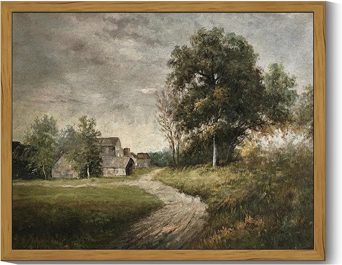 SHENIFY Vintage Landscape Framed Wall Art Rustic Cottage Countryside Farmhouse Decor Retro Painting for Kitchen Living Room Bedroom Bathroom - 8x10in Natural Framed