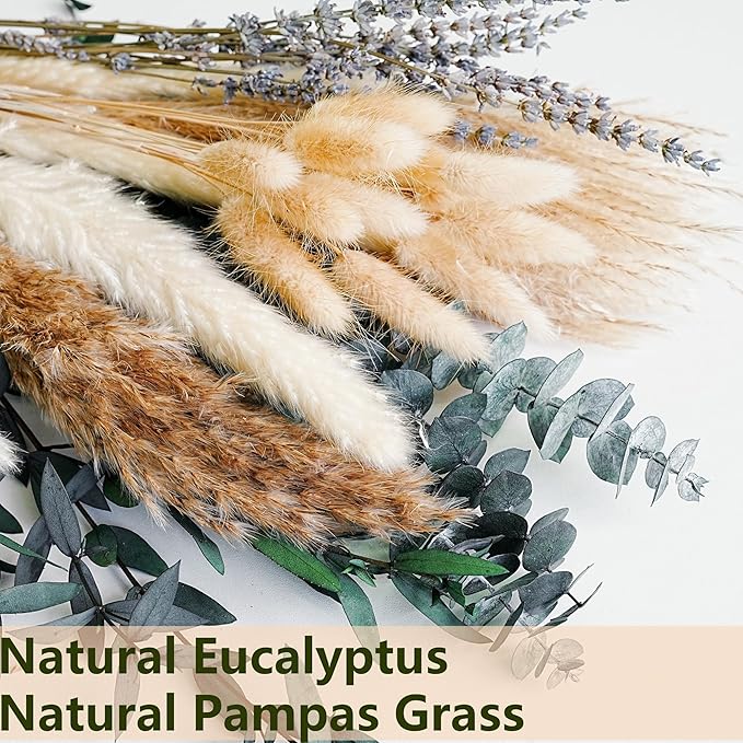 Green Pampas Grass Boho Bouquet – Exquisite Lavender and Eucalyptus Dried Flower Arrangements for Western Boho Decor – Rustic Flowers for Your Bohemian Home, Bedroom, and Wedding Table Décor