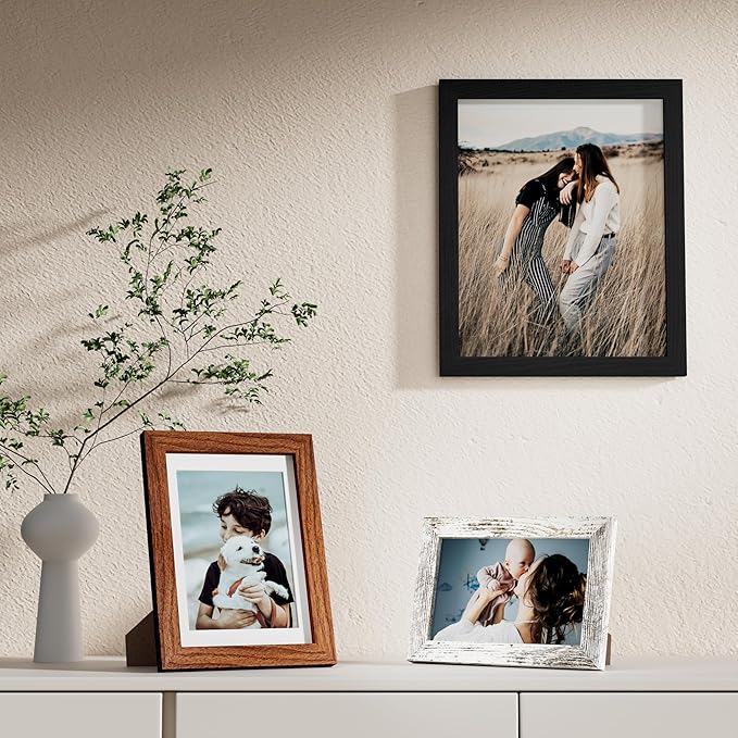 Vittanly 10 Pack Picture Frames, Picture Frames Collage Wall Decor with Two 8x10, Four 5x7, Four 4x6 Frames, Gallery Wall Frame Set for Wall or Tabletop Display, Black, Walnut Brown, Distressed White