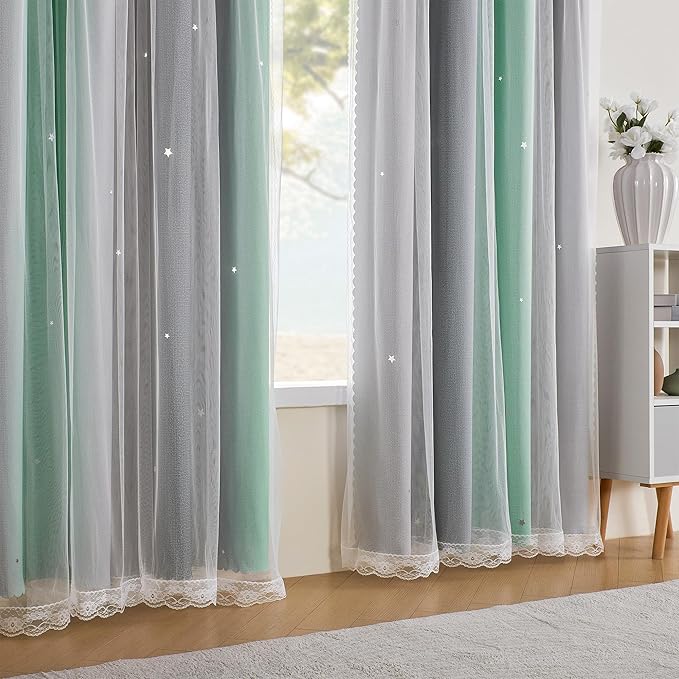 XiDi Curtains for Bedroom Decor, Rainbow Green LightgreyGrey34/54/1
