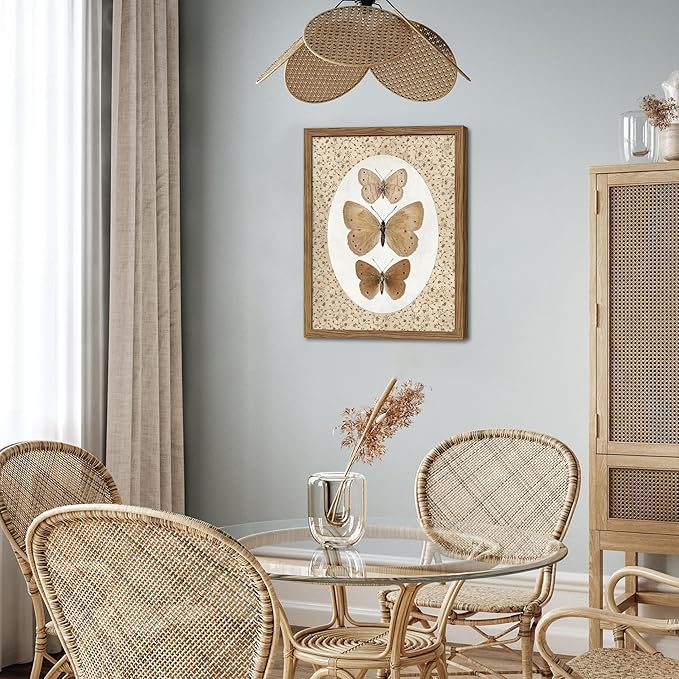 Framed Butterfly Canvas Wall Art, Vintage Butterfly Pictures Posters Wall Decor, Modern Farmhouse Decor, Rustic Retro Butterflies Paintings Prints for Bedroom Bathroom Shelf 12x16 inch