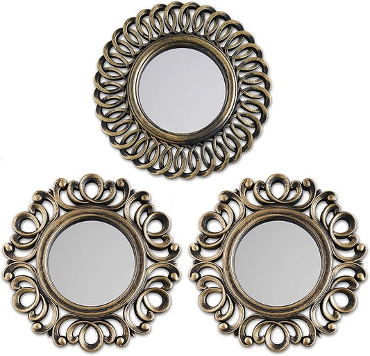 BONNYCO Wall Mirrors Pack of 3, Round Gold Mirrors for Home Decor Bedroom and Living Room. Espejos Decorativos de Pared Sala Dormitorio, Circle Wall Decor Minimalist Vintage Chic. Gifts for Women Mums