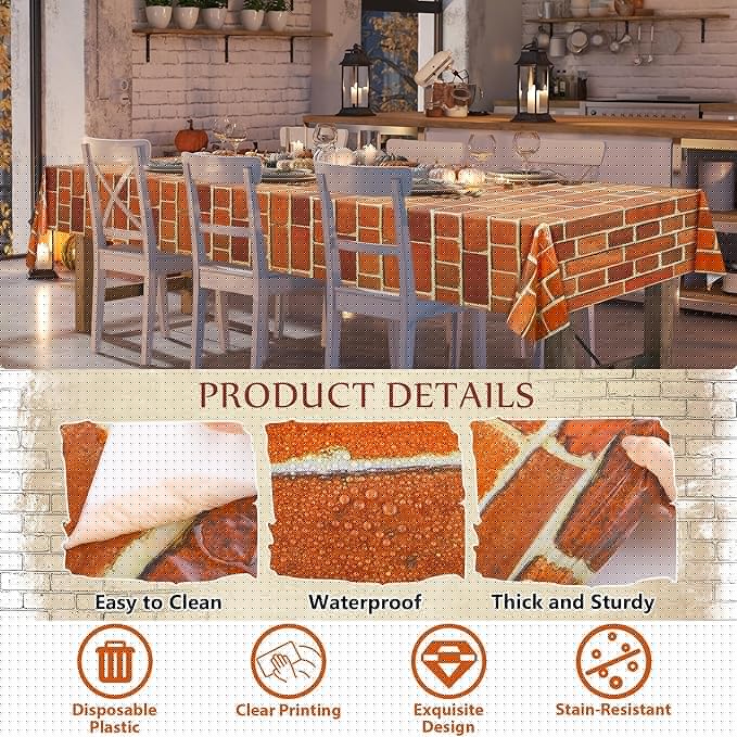 Kochorie 100 Ft x 54 Inch Retro Red Brick Wall Backdrop Tablecloth Roll with Cutter Box Disposable Vintage Stone Brick Door Wallpaper Tablecover for Christmas Halloween Birthday Party Decorations