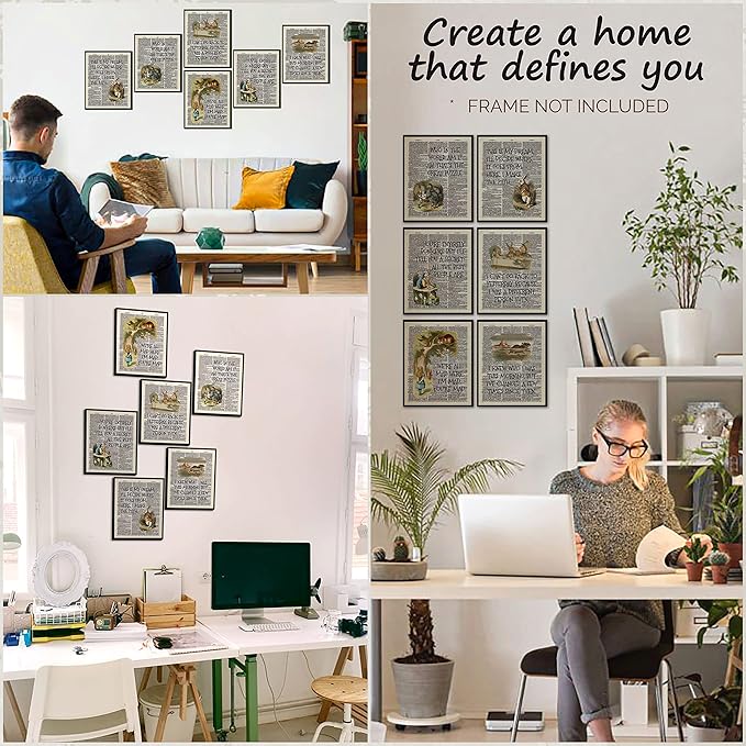 97 Decor Alice Decor - Wonderland Poster Set, Vintage Alice Dictionary Quotes Wall Art Print, Alice Painting Artwork Home Decorations for Bedroom (8x10 UNFRAMED)