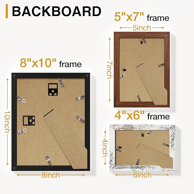 Vittanly 12 Pack Picture Frames Collage Wall Decor for Mounting or Tabletop, Gallery Wall Frame Set for Family, Multi Sizes Including 8x10, 5x7, 4x6, Black & Walnut Brown & Distressed White