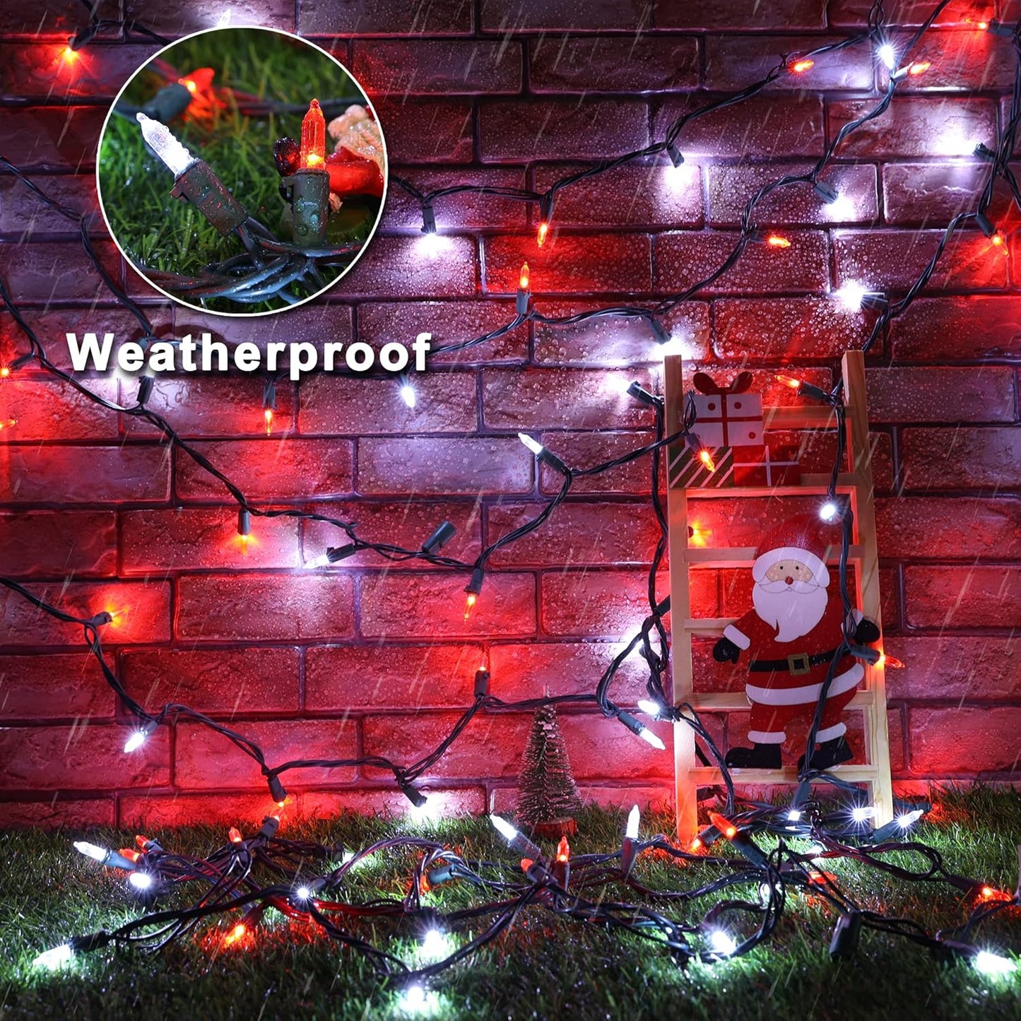 Brizled Red & White Christmas Lights, 33ft 100 LED Christmas Tree Lights, 120V UL Listed Mini String Lights Connectable, Plugin LED Xmas Lights, Indoor Christmas Lights for Outdoor Party Home Decor
