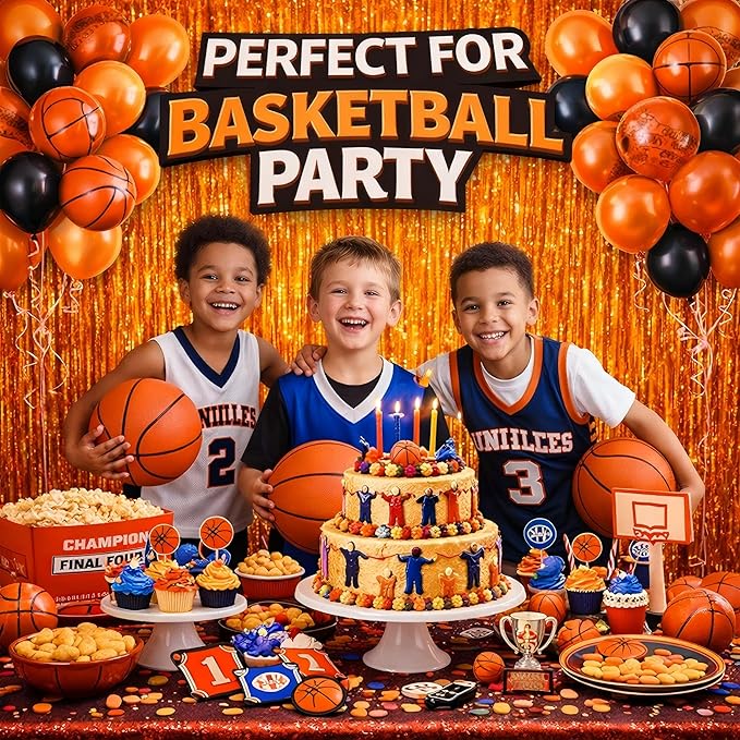 Upgraded Thicker Melsan Tinsel Fringe Curtain, 3 Pack 3.2 x 8.2 ft Orange Metallic Streamers with Extra Tape, for Basketball Party Decorations Thanksgiving Birthday Baby Shower Graduation Party Decor