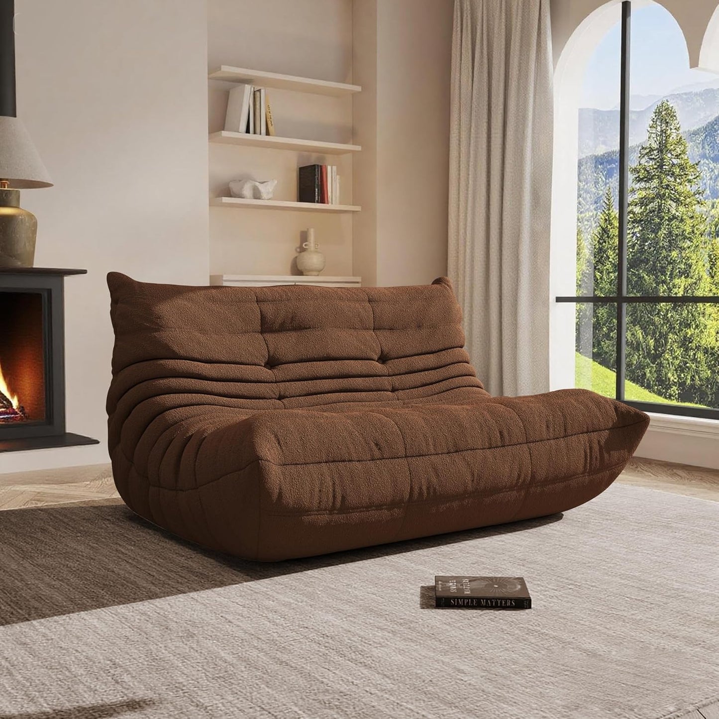 Bean Bag Chair, Oversized Loveseat Fireside Chair for Adults, 2 Seater with Memory Foam Filled, Lazy Sofa Lounge Floor Sofa for Living Room, Bedroom, Office, No Assembly Required. (Coffee)