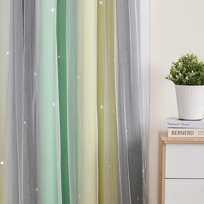 XiDi Curtains for Bedroom Decor, Rainbow GreenYellowGrey52/96/1