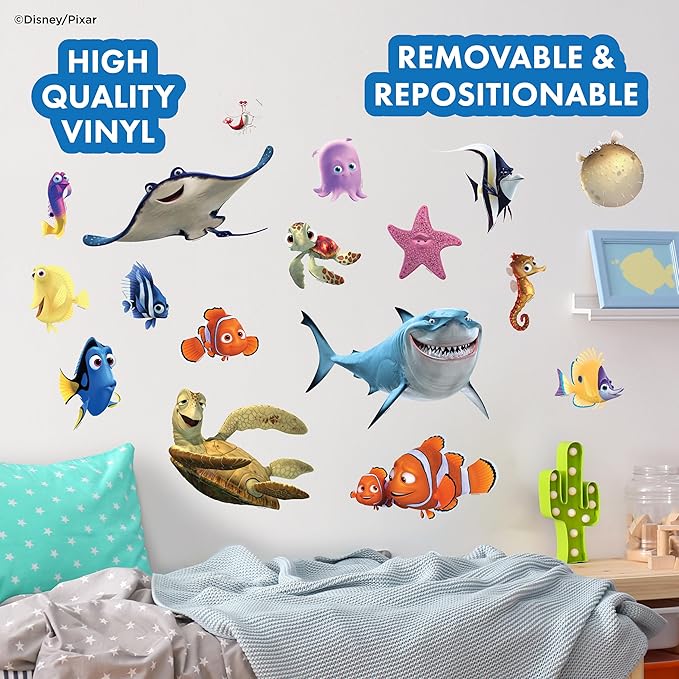 Disney Finding Nemo Wall Decals - Set of 17 Vinyl Stickers for Nursery Bedroom Bathroom - Peel and Stick Room Decorations