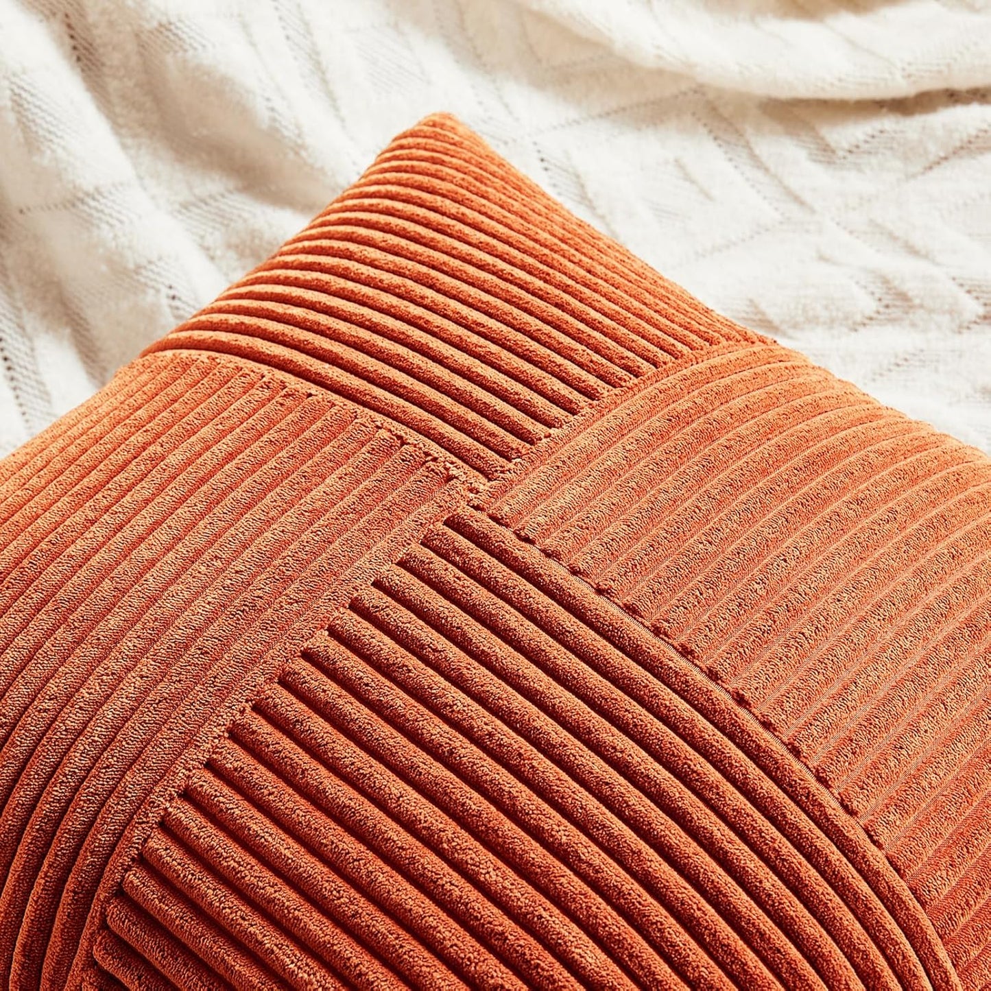 Fancy Homi Set of 2 Burnt Orange Decorative Throw Pillow Covers 28x28 Inch for Living Room Couch Bed, Boho Farmhouse Fall Home Decor, Soft Corss Corduroy Patchwork Textured Cushion Case 71x71 cm