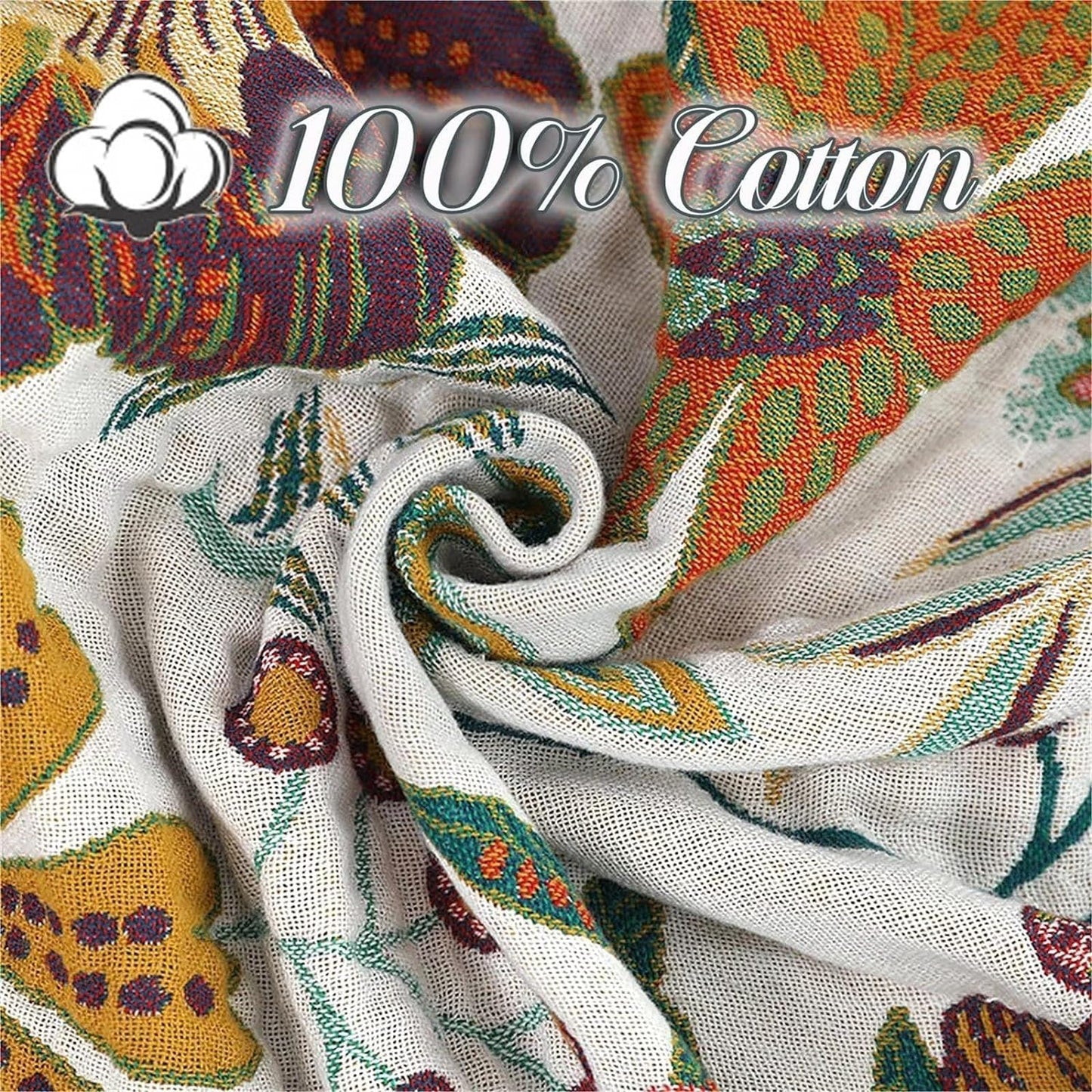 MSGKV 100% Cotton Boho Throw Blanket Woven Blankets, Reversible Versatile KnitWoven Blanket for Bed Couch Sofa, Super Soft Decorative Blanket for Chair Sofa and Living Room, 90''Wx 98''L