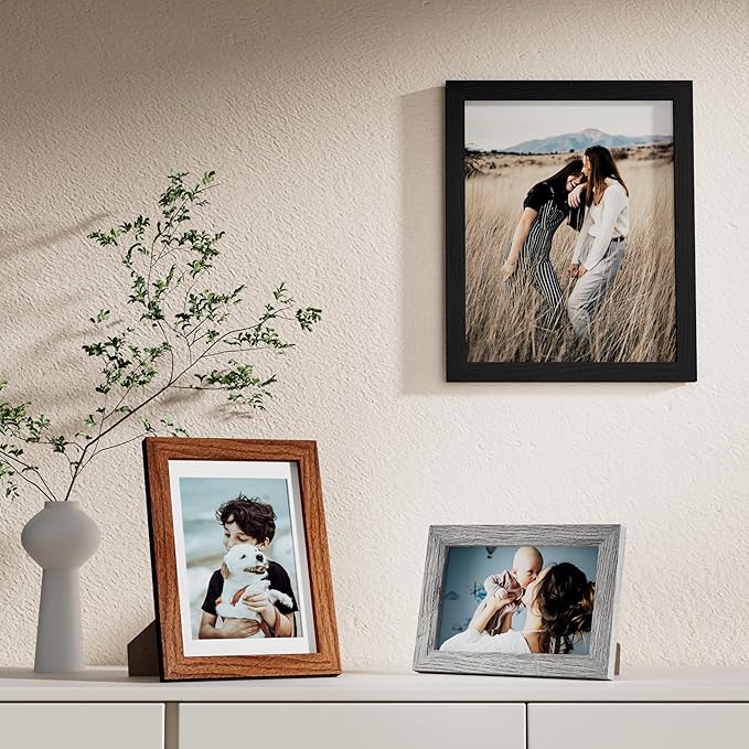 Vittanly 10 Pack Picture Frames, Picture Frames Collage Wall Decor with Two 8x10, Four 5x7 and Four 4x6 Photo Frames, Gallery Wall Frame Set for Wall or Tabletop Display, Black, Walnut Brown and Grey