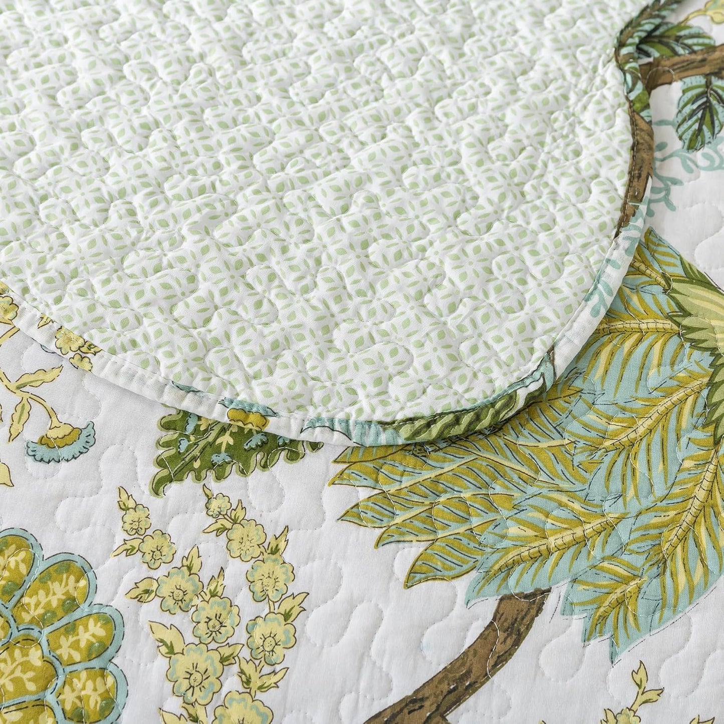 NEWLAKE Cotton Bedspread Quilt Sets - Reversible Patchwork Coverlet Set, Floral Vine Pattern, Queen Size