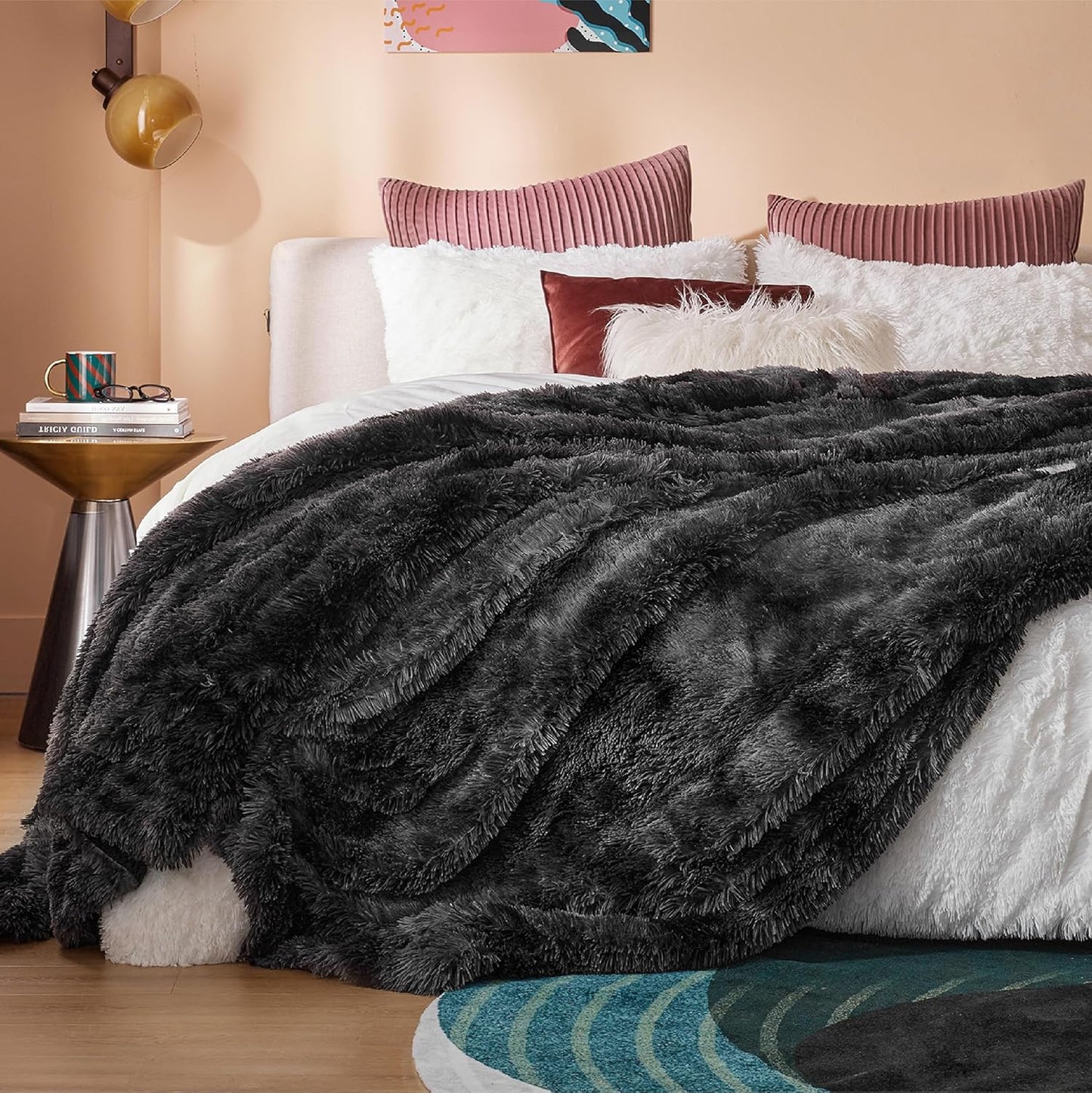 Bedsure GentleSoft Fluffy Tie Dye Black Blankets Queen Size for Bed, Thick Sherpa Faux Fur Fleece Fuzzy Plush Winter Warm Soft Queen Blankets, Black Bedroom Decor Cozy Gifts for Women Men, 90x90