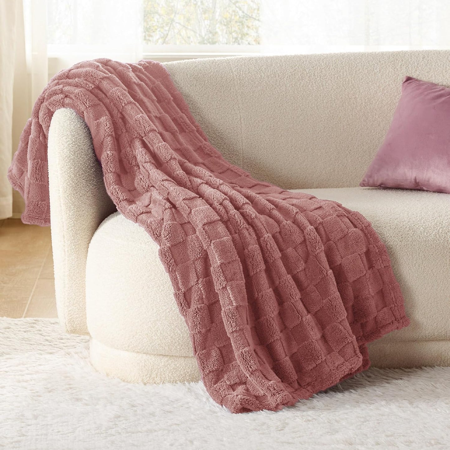 Bedsure GentleSoft Dusty Pink Throw Blanket for Couch - Checkered Fleece Blankets Gifts for Women Men Girls, Cute Soft Cozy Throw for Bedroom Home Decor Gifts, 50x60 Inches