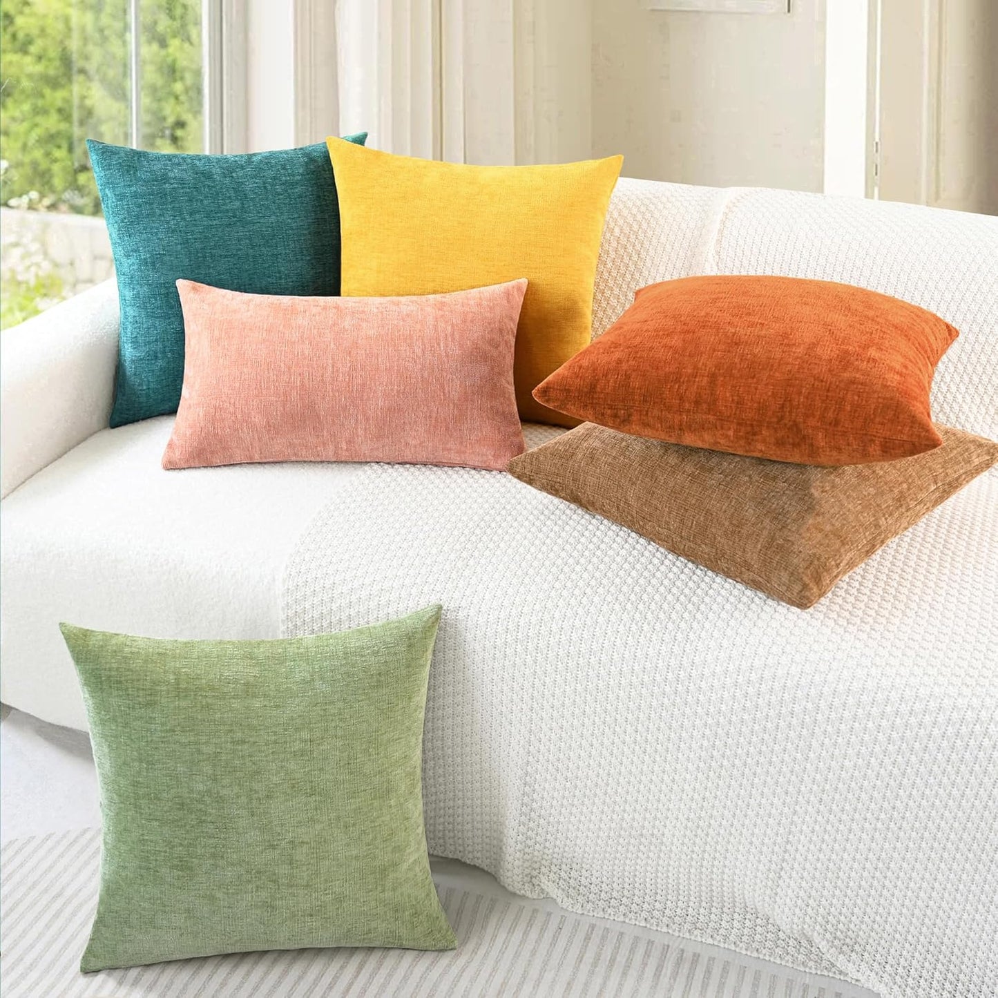CaliTime Throw Pillow Covers Decorative 24 X 24 Inches Pack of 2 Cozy Chenille Cushion Cases for Couch Sofa Bed Living Room Home Teal