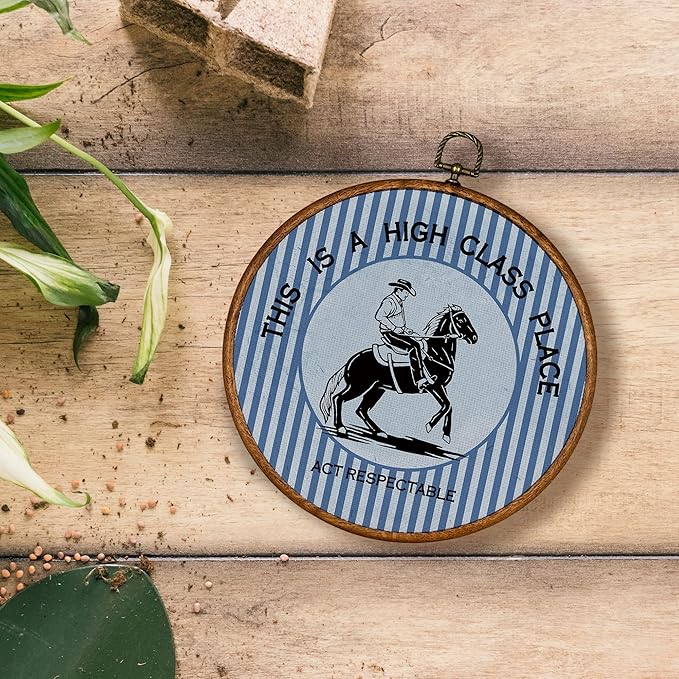 KSDUT Western Cowboy Wall Art Decor - Blue Preppy Trendy Southwestern Wall Art Canvas Frame Hanging Prints, Foyer Entryway Modern Round Wall Decor for Home Dorm Decorations 10"x10"