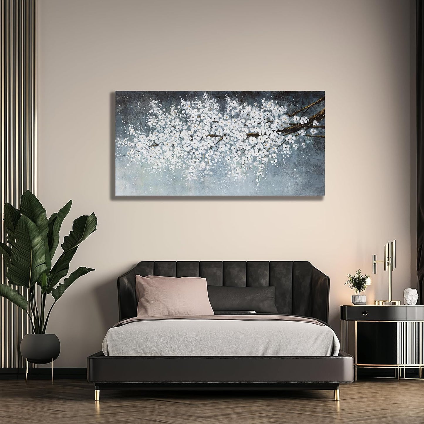 Belmrxne Large Floral Wall Art White and Black Wall Decor Aesthetic Paintings Trendy Artwork Modern Canvas Painting for Living Room Bedroom Dining Room Office Home Decor 30x60 inch